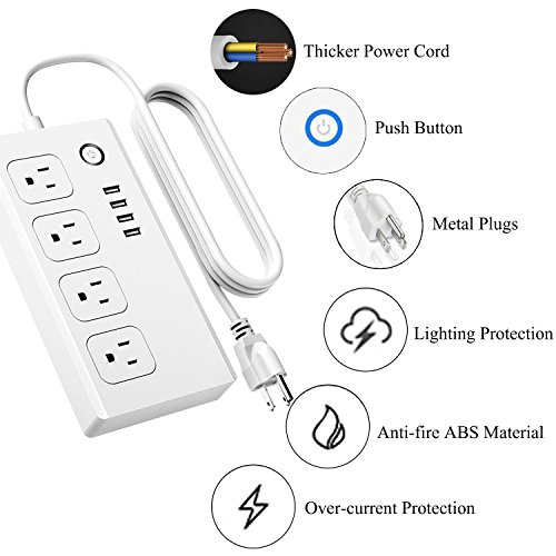 WiFi Smart Power Strips Compatible with Alexa& Google Home, No Hub Required, Knaclean Smart Surge Protector Outlets with 4 USB Ports and 4 AC Plugs Socket Supports SmartLife & Echo/ Google Control
