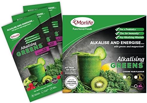 Morlife Alkalizing Super Greens Acai Rasberry Handy Pack 14 x 10g | Vegan Green Powder Superfood Supplements | Prebiotics and Probiotics | 21 Greens Superfoods | Green Juice Supplement | Greens Powder