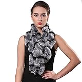 FURTALK Flower Brim Real Rex Rabbit Fur Scarf for Women