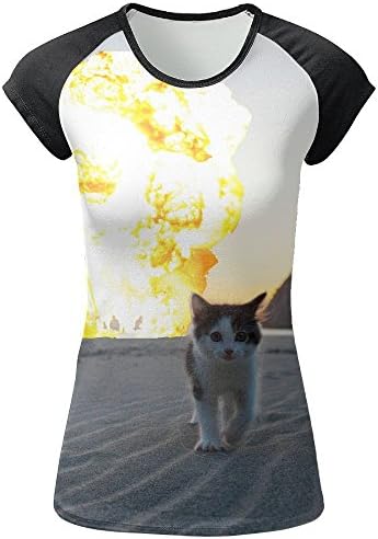 Womens Explosion Cat Fashion Raglan Short Sleeve Tshirts Sports Pullover Sweatshirt For Gym Jogging Baseball Jersey Tee Shirt