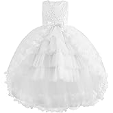 JerrisApparel Girls Flower Tulle Dress Layered Skirt Bowknot Back Wedding Party Dress Princess Formal Gown