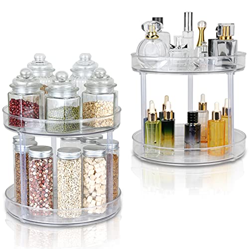 2Tier Lazy Susan, 2 Pack Clear Spinning Storage Container Bins 9.25