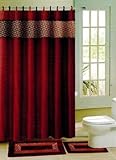 Gorgeous Home 15PC BURGUNDY BROWN DIAMOND DESIGN BATHROOM BATH MATS SET RUG CARPET SHOWER CURTAIN HOOKS NON-SLIP