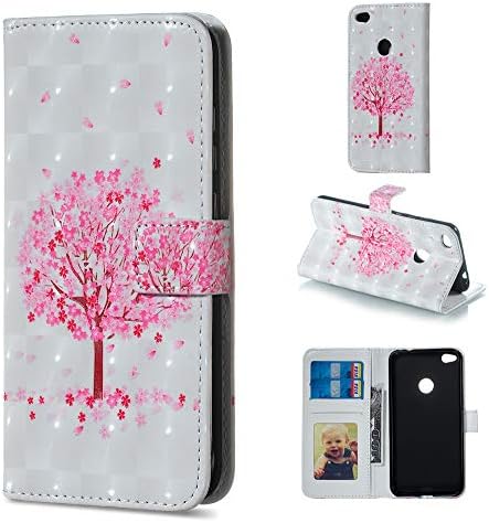 BestCatgift P8 Lite PU Leather Folio Flip Cover [3D Relief Pattern ][Kickstand] For Huawei P8 Lite 2017/P9 Lite 2017/Honor 8 Lite/Nova Lite/GR3 Magnetic Wallet Case - Pink Tree