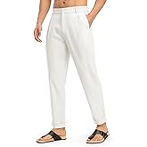 Rdruko Men's Lightweight Casual Pants Slim Fit Cotton Linen Pants Elastic Waist Summer Beach Pants with Pockets