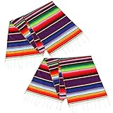 Morinostation 2 Pack 14 by 84 Inch Mexican Serape Table Runner Colorful Cotton Fringe Blanket for Mexican Party Outdoor Wedding Kitchen Decorations