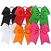 7.5in Larger Jumbo Goody Cheer Bows Hair Ties Cheerleading Pony Tail Holder Elastic Head Loop For Girls Uniform Infant Accessories 12 Color Set
