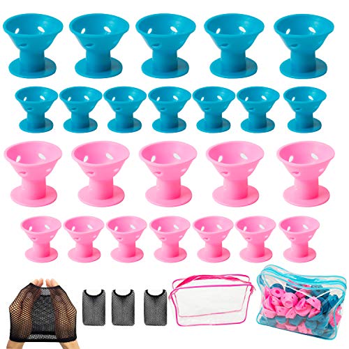 SUBANG 106 Pcs Silicone Hair Curlers Rollers Set Blue&Pink Hair Curlers including 50 Pcs Large Hair Rollers and 50 Pcs Small Magic DIY Hair Style Tools (Bonus: 2 Pcs Transparent Bag,4 Pcs Wig Cap) - Thumbnail 7