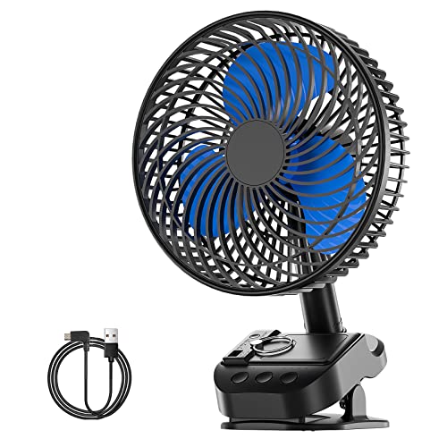ATEngeus USB Clip Fan, 10000 mAh Rechargeable Battery Fan, 5 Speeds Camping Fan, Multi-Angle Rotation, Timer with Clip and Hook for Baby Stroller, Office