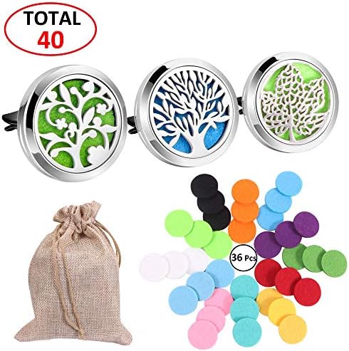 3 Pcs Car Essential Oil Diffuser Vent Clip, 30 mm Stainless Steel Air Freshener Aromatherapy Locket with 36 Felt Pads for Office and Home (30 MM(3 PCS))