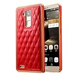 For Huawei Ascend Mate7 , Dual Layer Luxury Stylish Exquisite [Aluminum Metal Frame] With [Quilted Genuine Leather] Premium Case Hybrid Bumper Protective Skin Cover for Huawei Ascend Mate7 Red