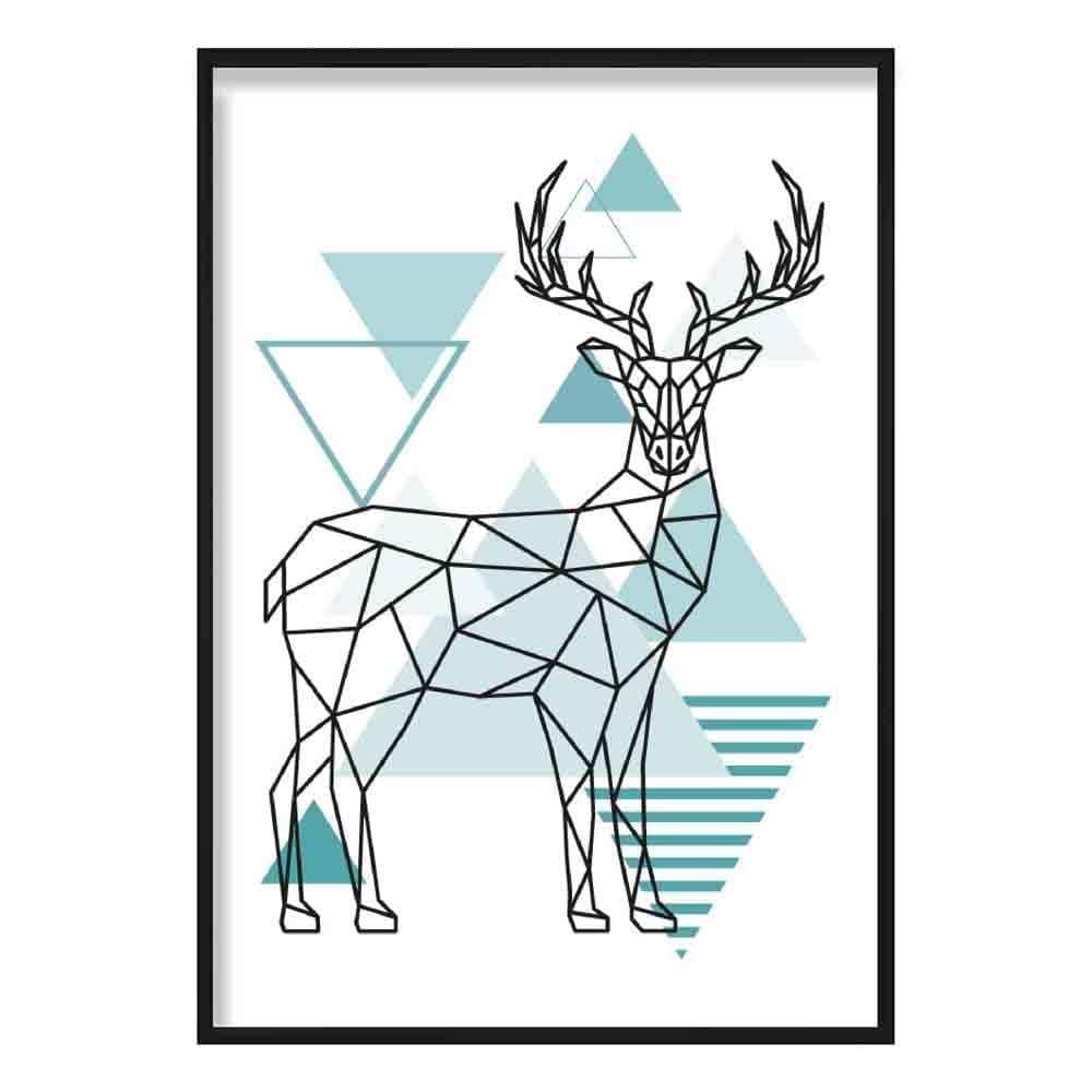 Artze Wall Art Stag Abstract Geometric Scandinavian Poster, 40 cm Width x 50 cm Height, Aqua Blue