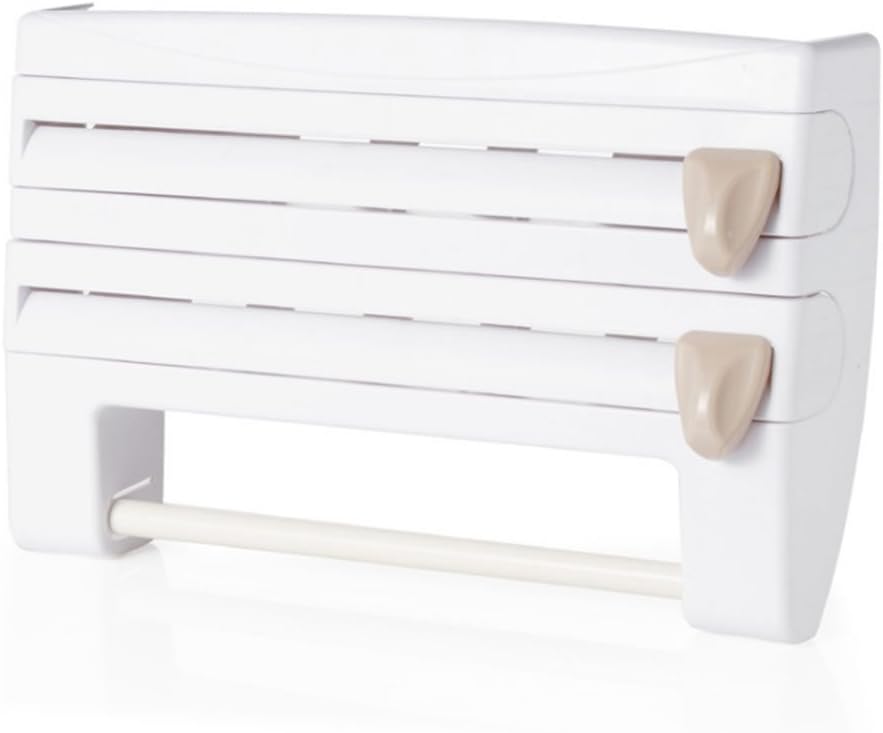 GUOYIMultifunctional Utility Racks Kitchen Cling Film Storage Rack with A Cutter Aluminum Foil Barbecue Paper Racks Paper Dispenser Towel Rack(White)