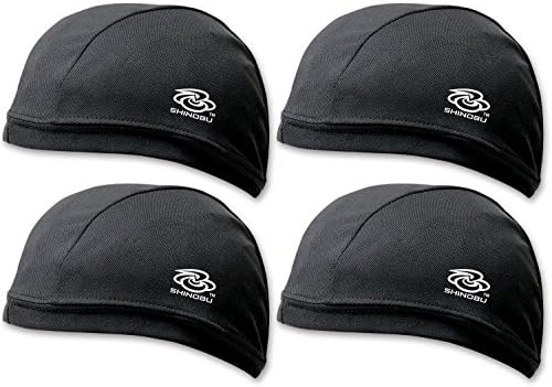 Shinobu Sports INVISTA COOLMAX Quick Drying Hat & Helmet Skull Cap (4-IN-A-SET) BLACK SR-017