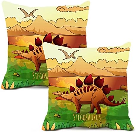 SZVIPIT Throw Pillows Covers Case Cushion Case 18 X 18 Inches Pack Of 2 Dinosaur Jurassic Park No Pillow Core Insert Best Decoration Gift For Bedroom Car Sofa short plush