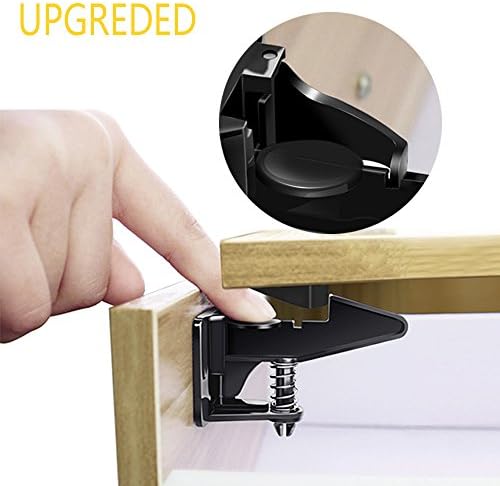 Cabinet Locks Child Safety Cabinet Latches,12 Packs,UPGRADED 3M( RED) Strong Adhesive,Easy to Install,Baby Proofing Cabinet No Tool Drilling Needed, Invisible Design (Black)