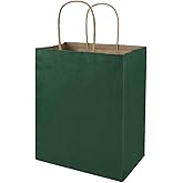 bagmad 50 Pack 8x4.75x10 Inch Medium Green Gift Paper Bags with Handles Bulk, Kraft Bags, Craft Grocery Shopping Retail Party Favors Wedding Business Sacks (Dark Green, 50pcs)