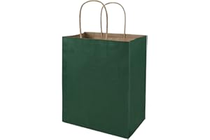 bagmad 50 Pack 8x4.75x10 Inch Medium Green Gift Paper Bags with Handles Bulk, Kraft Bags, Craft Grocery Shopping Retail Party Favors Wedding Business Sacks (Dark Green, 50pcs)