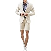 Men's 2 Piece Short Suits Set Blazer Short Pants Slim Fit Casual Mens Summer Suit