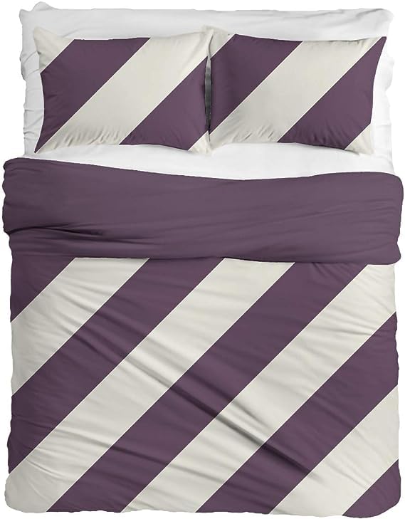 DTEX HOMES Double Duvet Set 100% Egyptian Cotton Hotel Quality Reversible Printed Easy Care 1 Duvet Cover 2 Pillow Cases Duvet Cover Sets (Stripes Aubergine-Double)