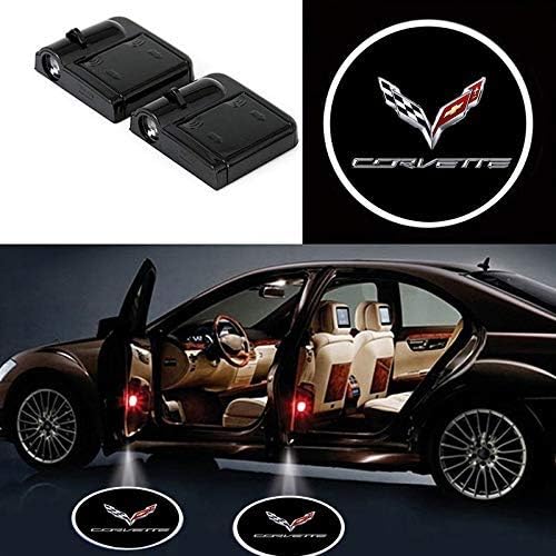 2Pcs Wireless Universal Car Projection LED Projector Door Shadow Light Welcome Light Laser Emblem Logo Lamps Kit No Drilling Required for Corvette