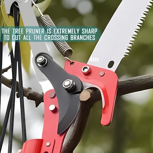 Manual Tree Pruner, 2-4m Pole Saws for Tree Trimming, Sharp Steel Blade and Scissors for High Branches Pruning