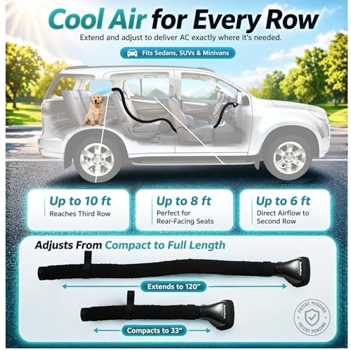 Swanoo Car AC Vent Extender | Air Vent Hose for Backseat | Directs Cool or Hot Air to Kids & Pets | Universal Fit | Extends Up to 10 FT | AC Tube for Baby Car | Back Seat Air Conditioning | BreezyBack