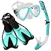 Diving Gear - Snorkel Mask & Fins Set - Includes Double Lens Snorkel Mask; Snorkel w/Dry Top, Lower Purge Valve & Flexible Mouthpiece; & Adjustable Speed Fins