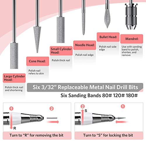 Electric Nail Drill Machine 30000 RPM Professional Manicure Pedicure E File Nail Drill Set for Acrylic Gel Nails, White