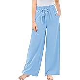 Haloumoning Girls Wide Leg Pants High Elastic Smocked Waist Casual Flowy Cute Long Trousers
