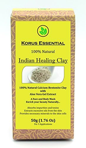 Indian Healing Clay Trial Pack by Korus Essntial- 100% Natural Indian Healing clay with Aloe Vera Gel Extract 50g (1.76 oz) for 3 Application