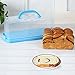 FEOOWV Portable Plastic Rectangular Loaf Bread Box with Transparent Lid, Bread Keeper for Carrying and Storing Loaf Cakes,Banana Bread,Pumpkin Bread,Quick Breads (Blue)