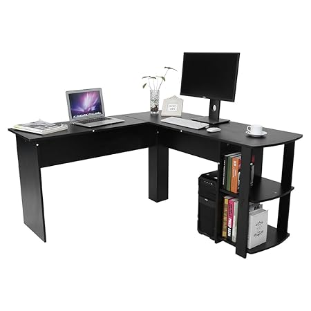 Greensen Möbel Schreibtisch Winkelkombination PC-Tisch, mit Regal, Eckschreibtisch Bürotisch 136 x 130 x 72cm, 2 Farben, Schw