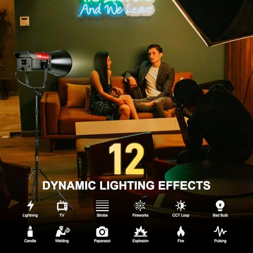 GVM 300W LED Video Light, 221950 Lux/1m, ARO SD300B Photo Lighting Kit with App Control, 2700K-6800K Continuous Studio Light for Youtube, Cinema, 12 Scenic Effects