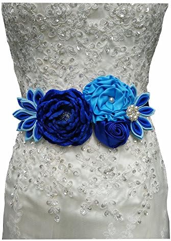 Maternity sash flower belt peacock inspired pregnancy sash for Mom to be (royal blue)