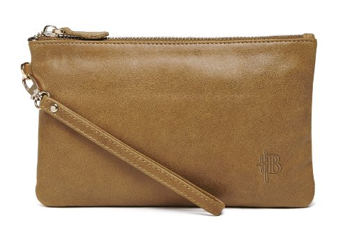 Mighty Purse Original Genuine Leather Phone Charging Wristlet - Almond Brown
