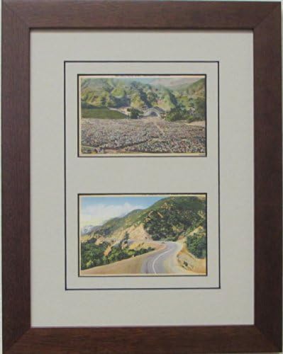Post Card Frame for Two (2) 3.5" X 5.5" Post Cards Walnut Frame with Tan (Black Trim) Matting