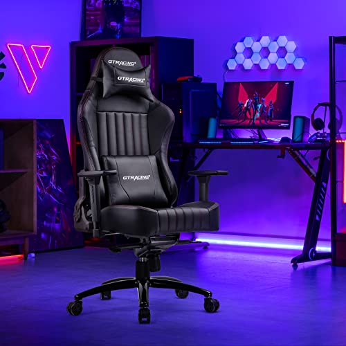 GTRACING Gaming Chair, Big and Tall Computer Chair, Ergonomic High Back Adjustable Gaming Chair with 4D Armrests,Head Pillow, and Lumbar Support, Black