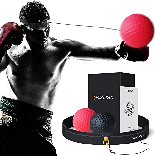 PORTHOLIC Boxing Reflex Ball Headband,Fight Ball Punching Trainer Premium Boxing Equipment Kit for Hand Eye Coordination Training or Decompression for Kids or Adults (2019 New Version)
