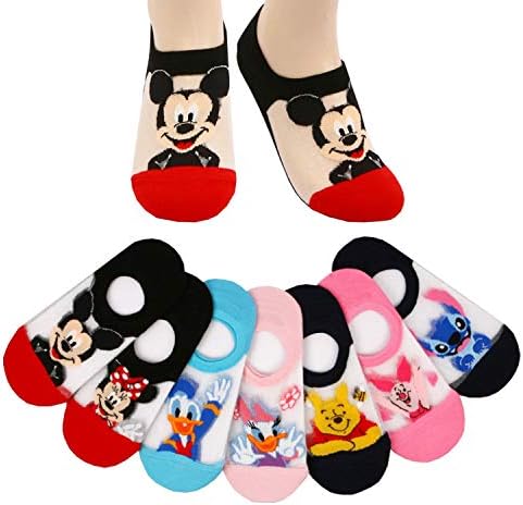 7足組 ミッキーマウス ミニーマウス ドナルドダック デイジーダック くまのプーさん ピグルレト お金を節約 スティッチ キャラクター セット シースルー 海外直送品 レディース ソックス M 薄手 透明靴下 夏用 見えないソックス 浅履き フットカバー 22 26cm