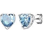 KeyStyle Birthstone Earrings for Women,Hypoallergenic Round/Heart Stud Earrings with 925 Sterling Silver Posts & Push Backs,Small Dainty 8mm CZ Stud Earrings, Silver Birthday Jewelry
