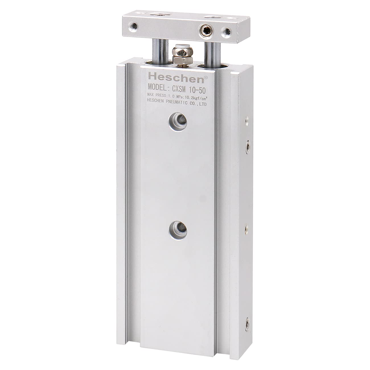 Heschen Dual Aluminum Air Cylinder CXSM 10-50 Guide Rod Plate Double Rod Guided Pneumatic Slide Bearing Cushioned 10mm Bore 50mm Stroke Double Acting (50mm Stroke)
