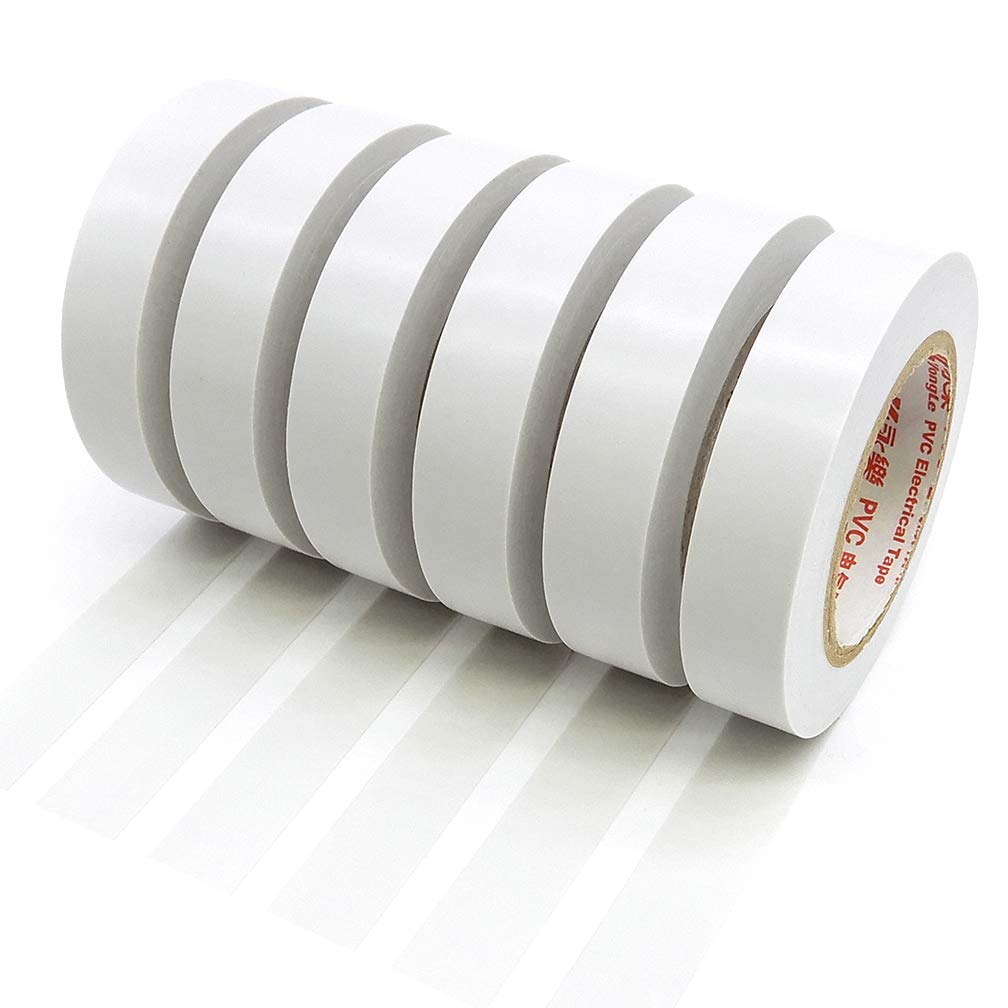 WooZuu White Insulation Tape 6 rolls, 15mm x 15m Adhesive PVC Electrical Tape, Gaffer tape for Insulating, Repairing, Protecting Wires(0.6 Inch x 50 Feet)