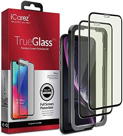 iCarez [Anti Blue Full Coverage Tempered Glass + Tray Installation] Eye Care Screen Protector for iPhone 11 iPhone XR 6.1-Inch (Case Friendly) Highest Quality Easy Apply [ 2-Pack 0.33MM 9H 2.5D]
