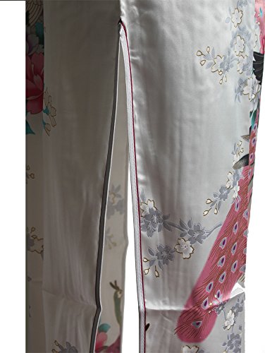 7Fairy Women's Silk White Keyhole Peacock Long Chinese Dress Qipao - Image 4