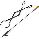 Stanbroil 26” Campfire Fireplace Tongs and 32” Premium Steel Fire Pit Campfire Poker Tool Sets, Heat Resistant Tool for Firep