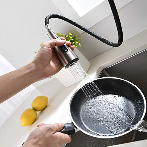 VESLA HOME Commercial High Arch Pull Down Sprayer Brushed Nickel Kitchen Sink Faucet, Swivel Single Lever Stainless Steel Kitchen Faucet With Deck Plate
