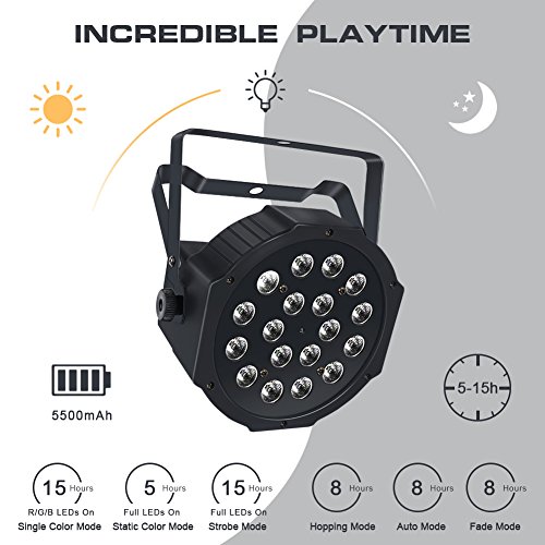 Wireless Battery Stage Lights Package, OPPSK 18LED RGB Par Lights Battery Power 4 Pack 7-15Hours Playing Remote DMX Control for DJ Wedding Party Stage Lighting - Thumbnail 2