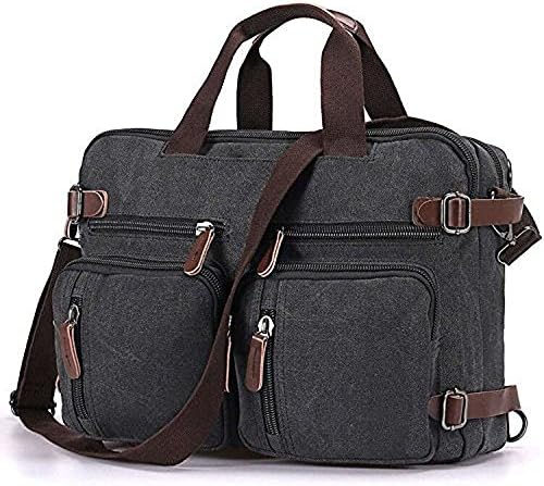 Convertible Backpack Messenger Bag Shoulder bag Canvas Handbag Large Business Briefcase Multi-functional Computer Bag Travel Laptop Backpack BookBag Military Satchel For Men/Women (15.6, black)