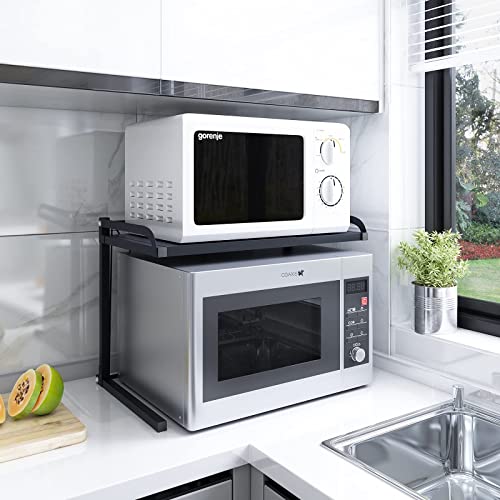 WHIFEA 2Tier Foldable Microwave Oven Rack Free Installation Expandable Microwave Shelf Kitchen